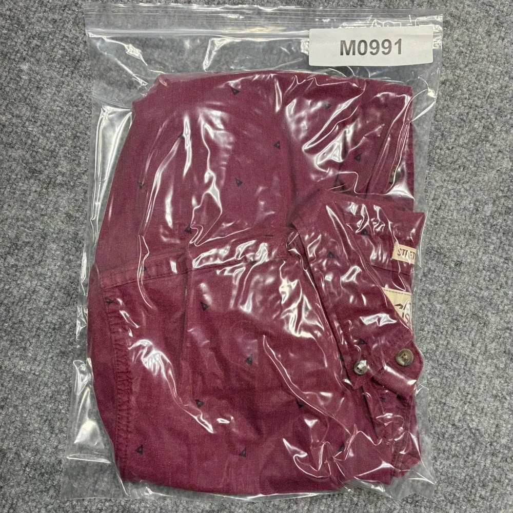 Hollister Button Down Shirt Mens L Burgundy‎ Triangle Print Stretch Long Sleeve